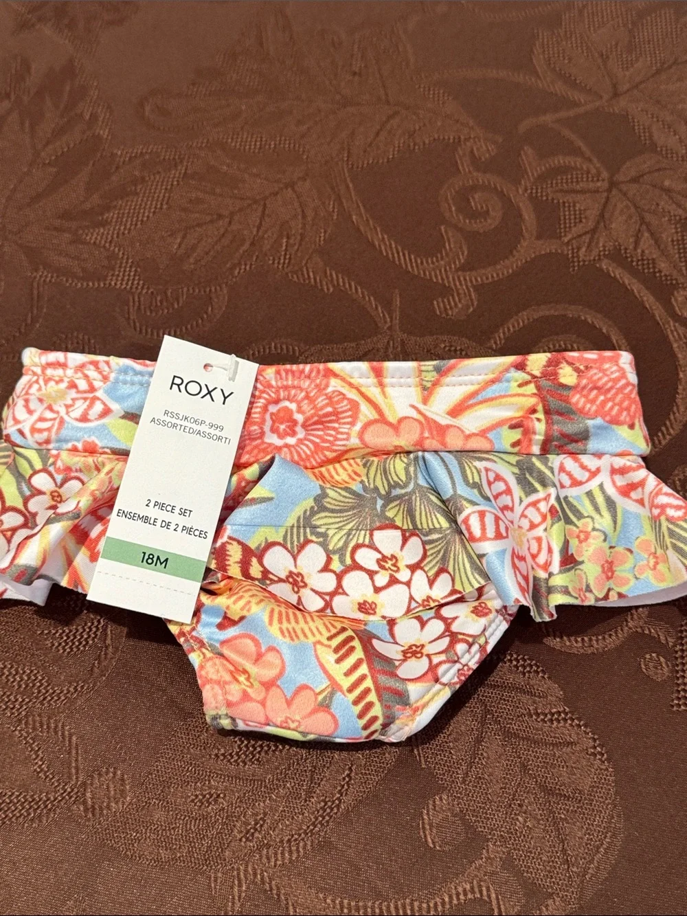 Roxy Girls' Peach Floral Long-Sleeve Rashguard Set